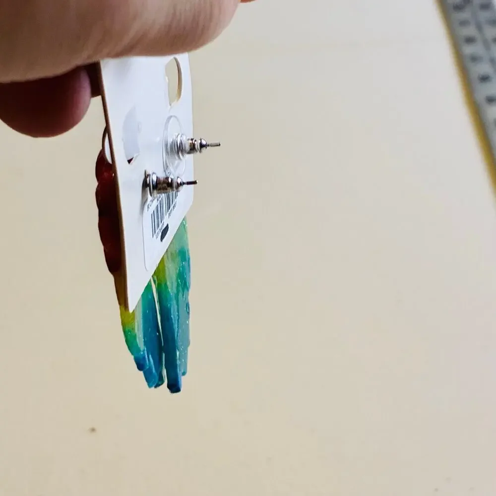 Rainbow Angel Wing Earrings Glitter Resin Statement Fairycore Pride Jewelry